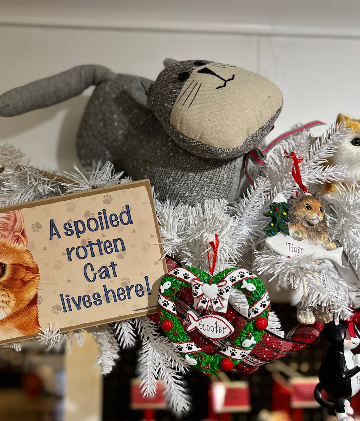 Cat Christmas Ornaments and signage