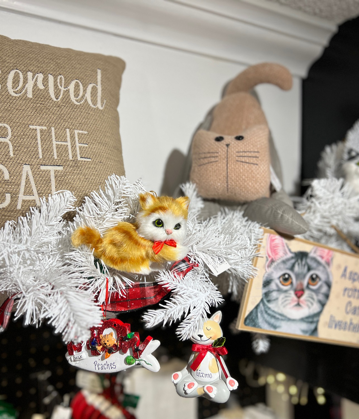 Cat Christmas Ornaments and signage