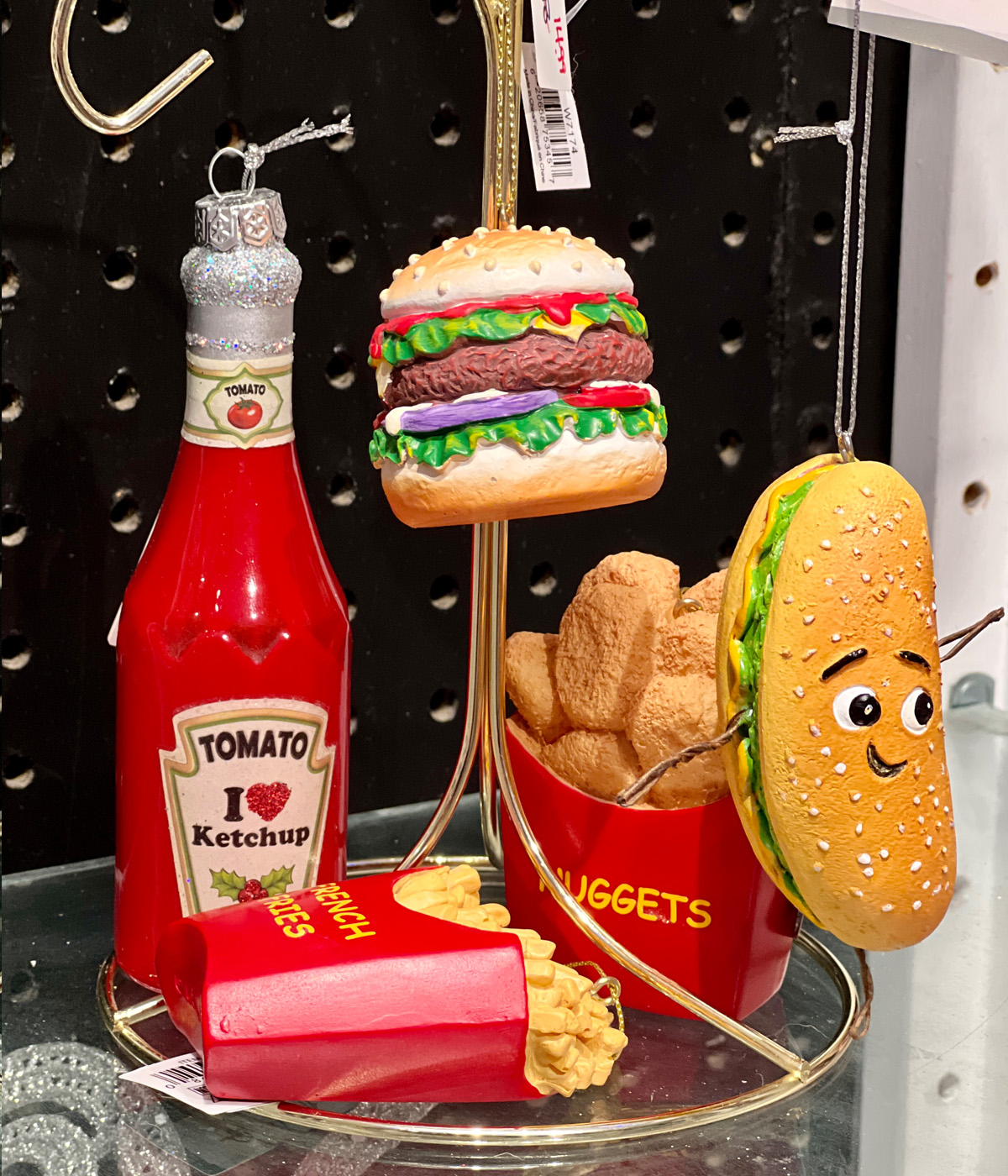 Fast Food Ornaments ketchup, hotdogs and fries