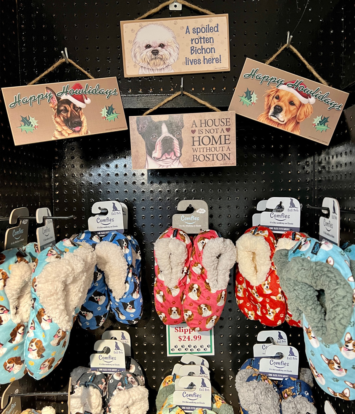 Dog Snoozie Slippers and dog signs