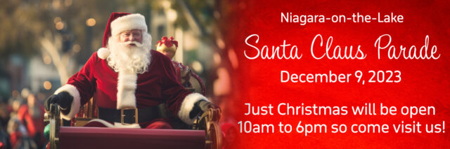 Photo of Santa on a sleigh with the words Santa Claus Parade December 9
